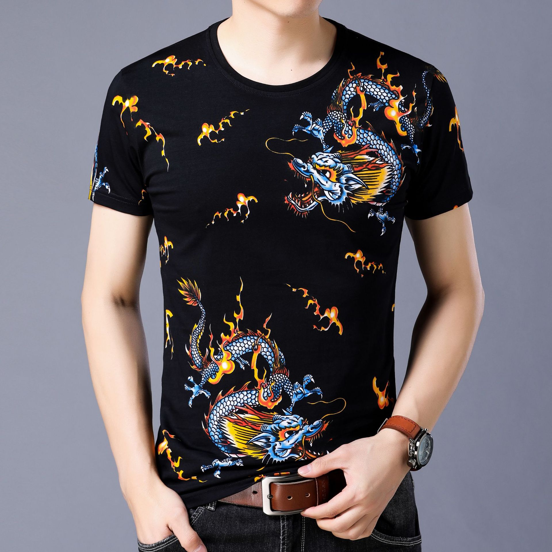 中国风印花短袖t恤男款短袖体恤圆领个性体恤2020夏季青年时尚半