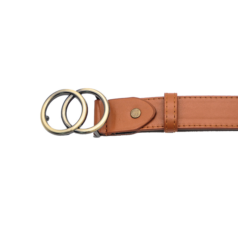 双环复古铜色金色皮带2环重叠圆按扣女学生韩版百搭牛仔裤腰带 女