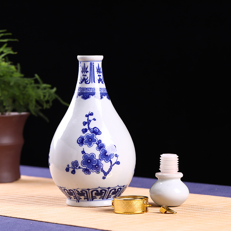 古典青花瓷1斤装白酒瓶子景德镇复古空酒瓶小酒坛500毫升密封酒壶
