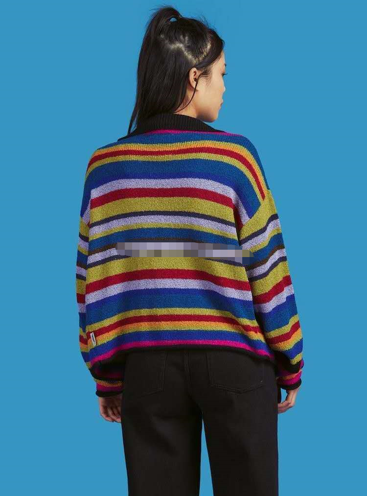 13unif复古配色彩色条纹针织衫开衫毛衣 新品