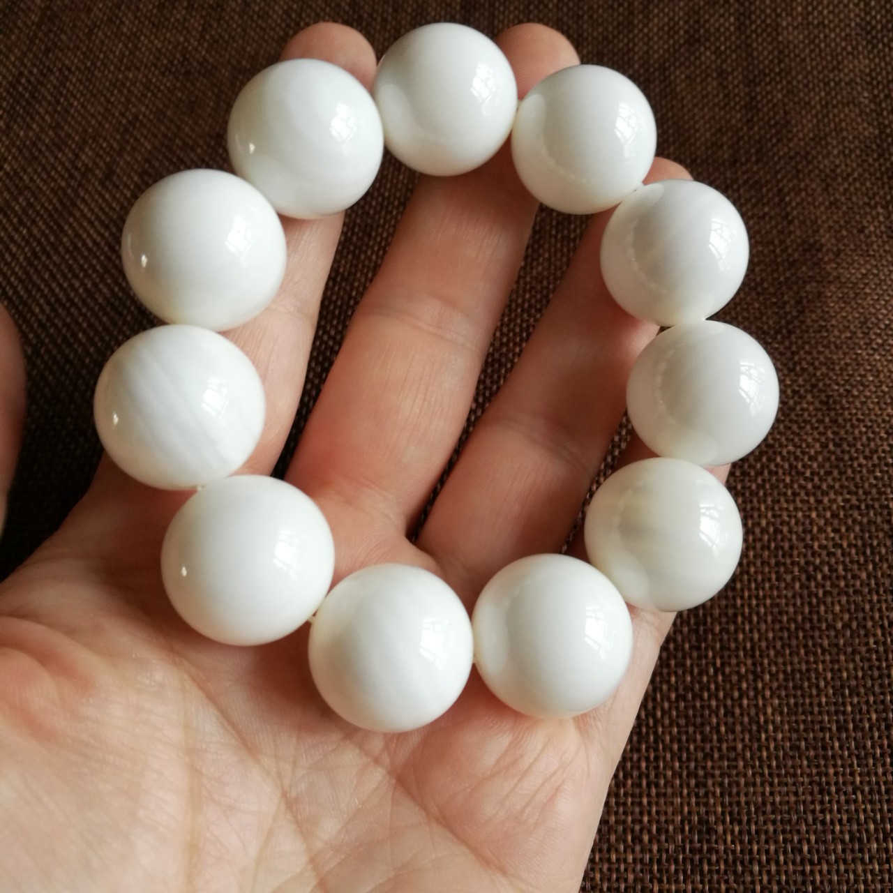 海南玉化贝壳白色手串 玉石男款佛珠手链手饰品佛珠配饰批发