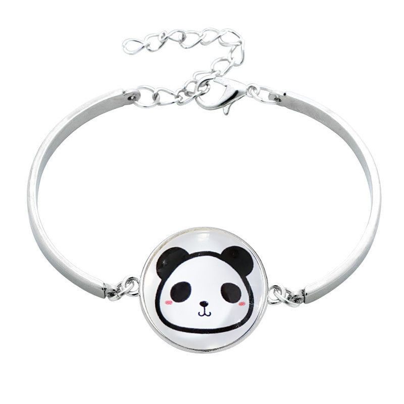 小熊猫国宝四川熊猫可爱卡通合金手镯手链银色手饰手环批发定制