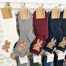 韩国东大门袜子秋冬偏厚植绒小熊中筒袜卡通可爱动物休闲袜