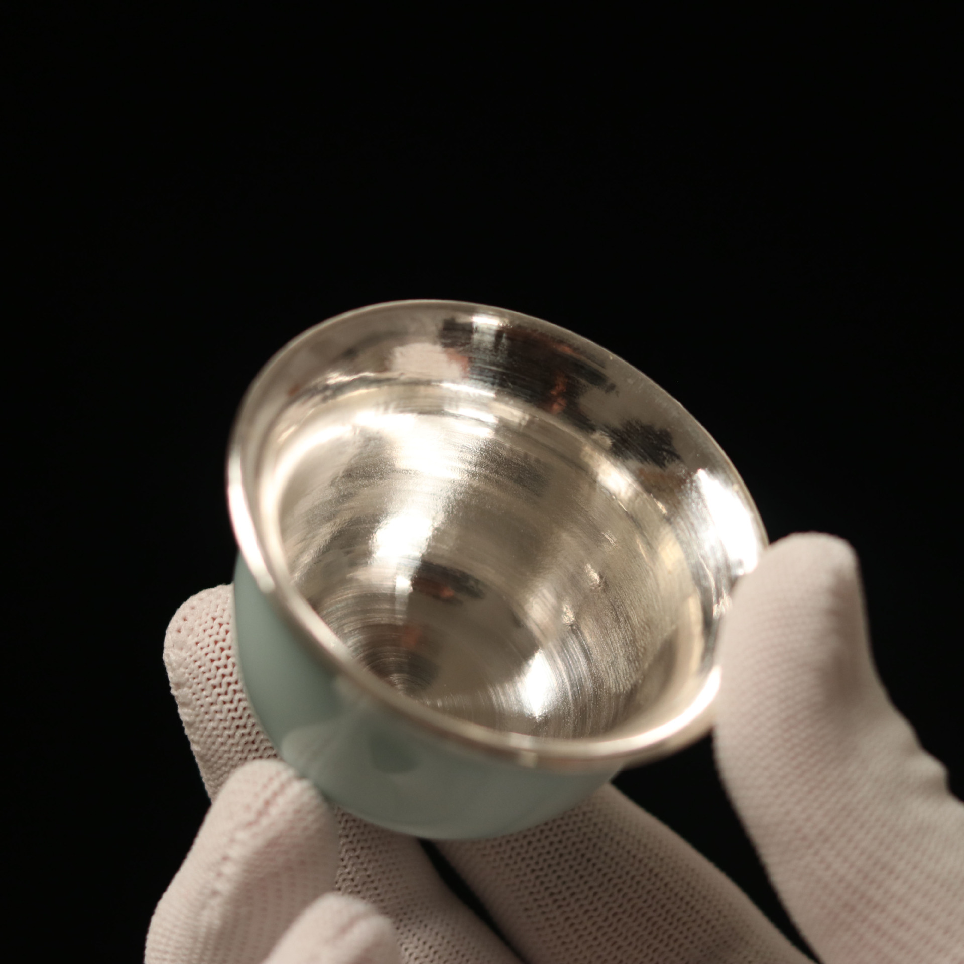 纯银茶杯纯银999银杯子功夫茶杯品茗杯主人杯小茶杯瓷包银杯