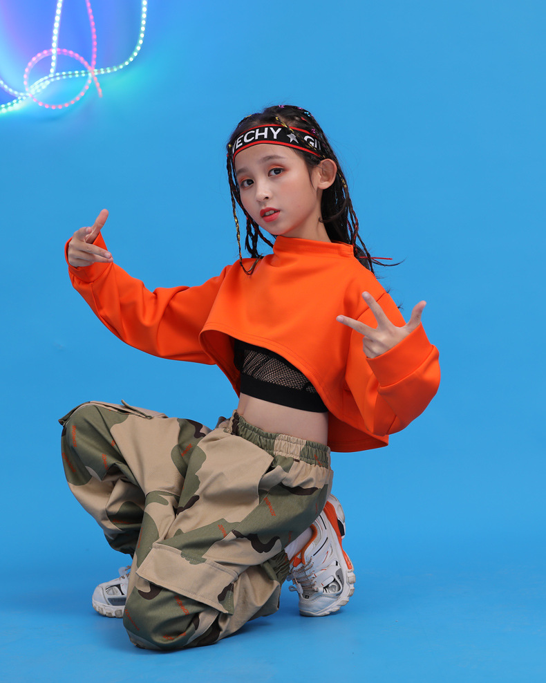儿童时尚秋女孩露脐hiphop演出服装走秀女童街舞套装爵士舞服装潮