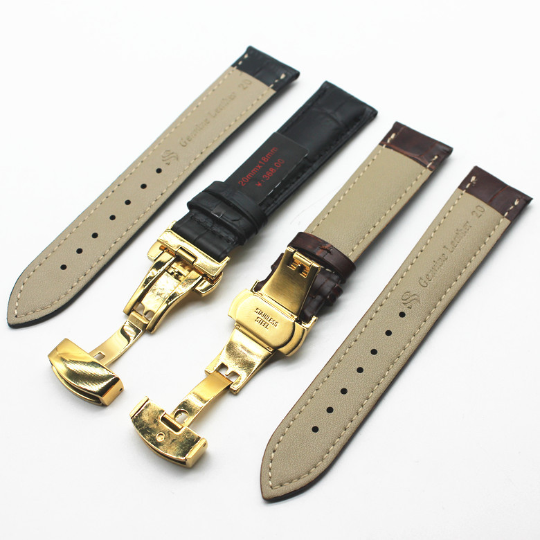 手表配件 自动跳弹扣表带 连体扣皮带 牛皮 真皮大竹节花手表带