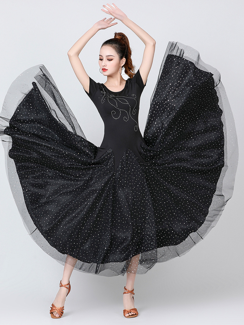 摩登舞裙长裙交谊舞连衣裙国标舞亮片大摆裙华尔兹探弋舞广场舞服