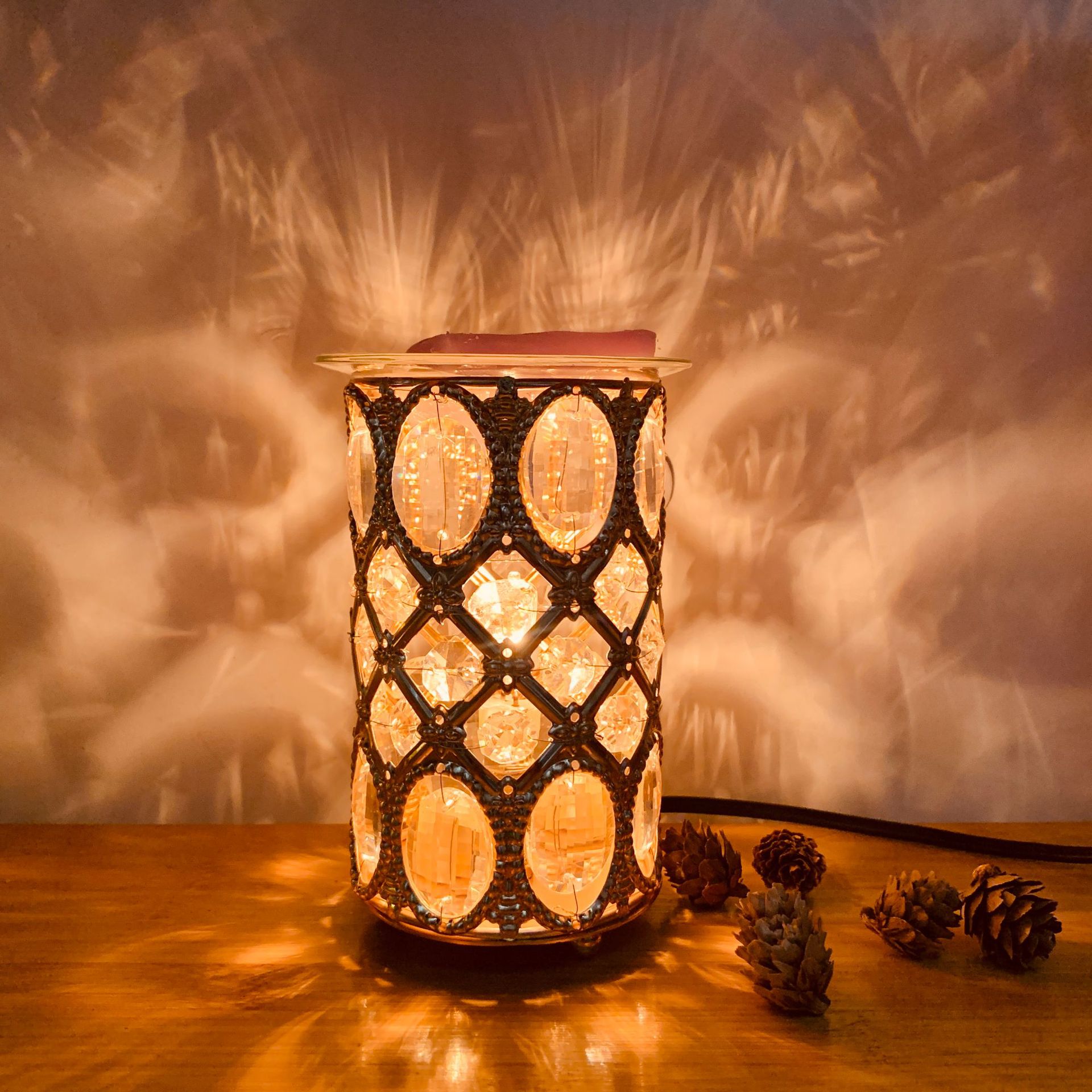 香薰灯小夜灯精油灯 创意艺术精油灯欧美风格水晶小夜灯微调开关