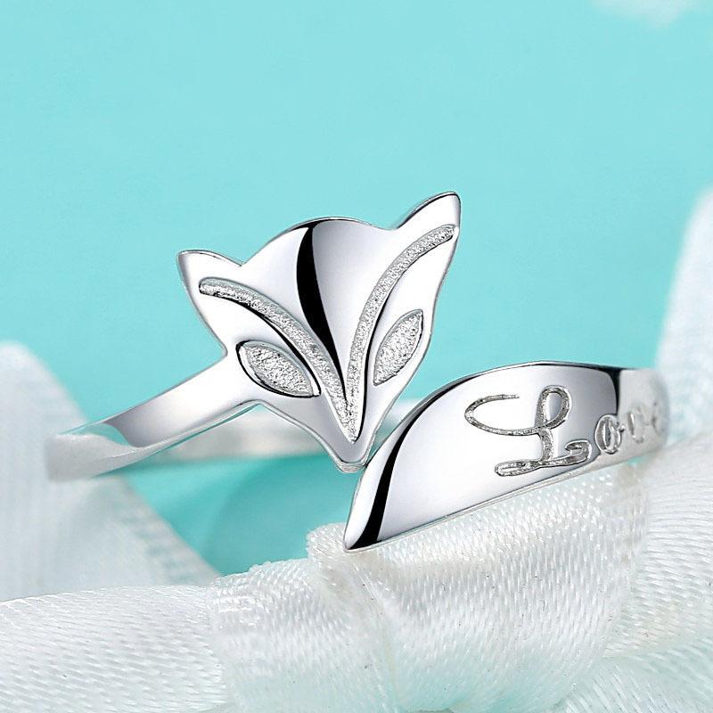 925银动物小狐狸戒指女士时尚个性中指指环食指纯银戒子饰品