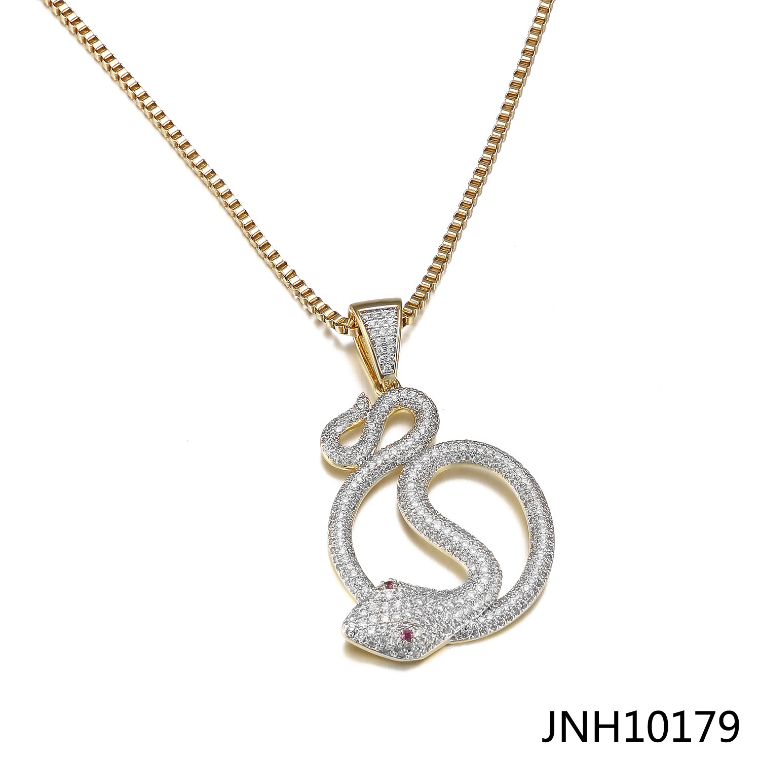 欧美热卖生肖蛇吊坠朋克个性潮流锆石镀金蛇形嘻哈项链首饰品批发