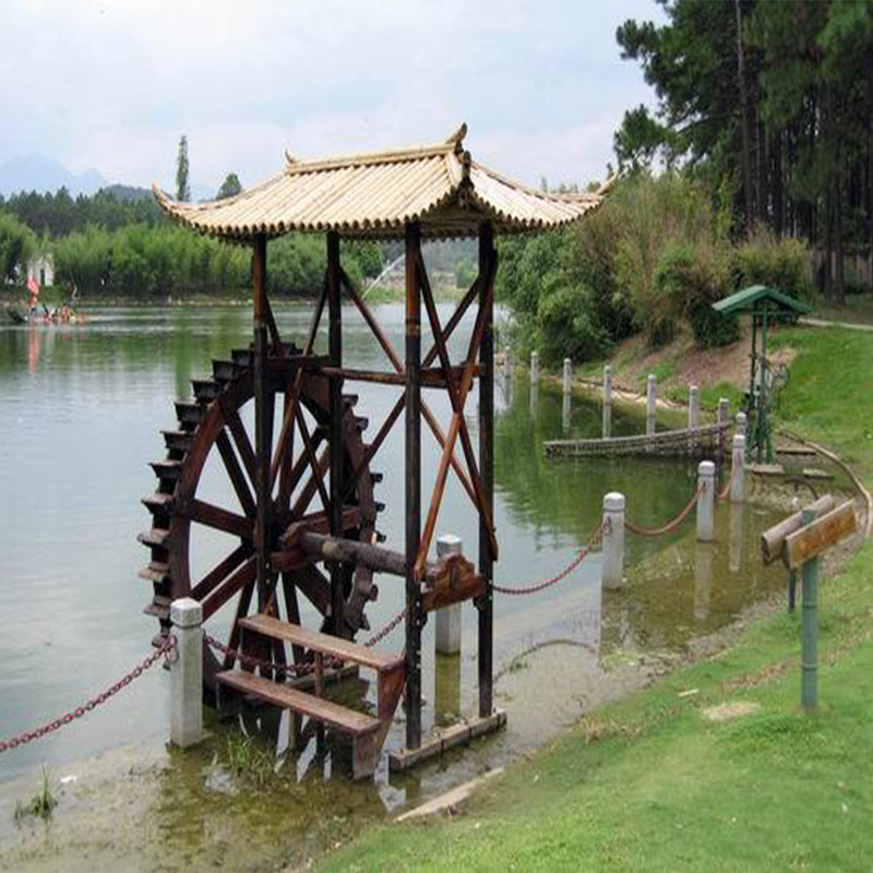 实木假山水车摆件木质木大型脚踩水户外景观水车手摇轮流风水防腐