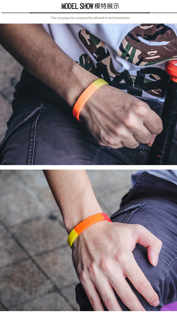 个性同性恋硅胶手环3段色凹刻字母手圈彩虹空白圈手腕带现货批发