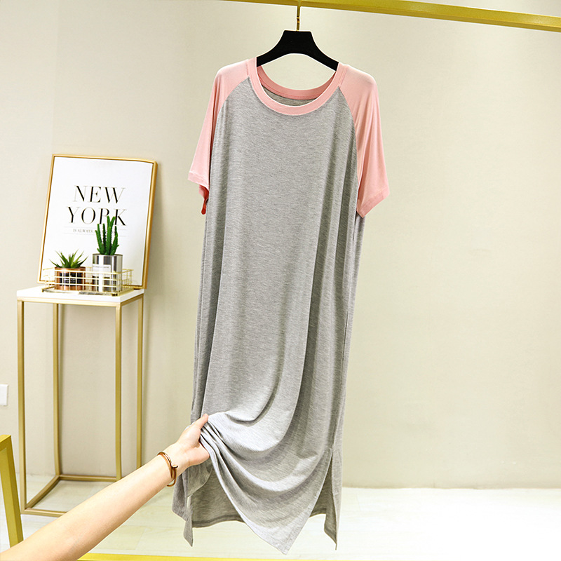 2023 New Modal Nightdress Women's Summer Short-Sleeved One-Piece Pajamas Long Dress Large Size Loose Home Wear