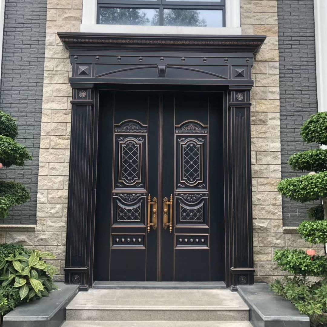 豪华罗马柱别墅进户门锌合金仿真铜门甲级加厚防盗门超高四开大门