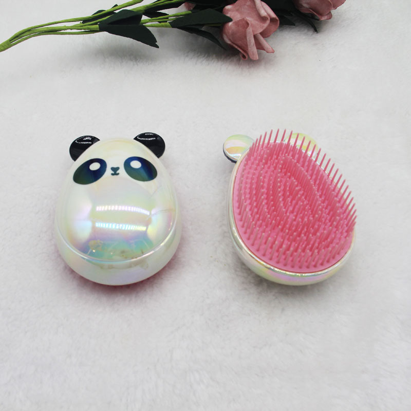 Factory Direct Sales Panda Shape Portable Egg Comb Plastic Beauty Salon ABS Electroplating Colorful Cartoon Comb