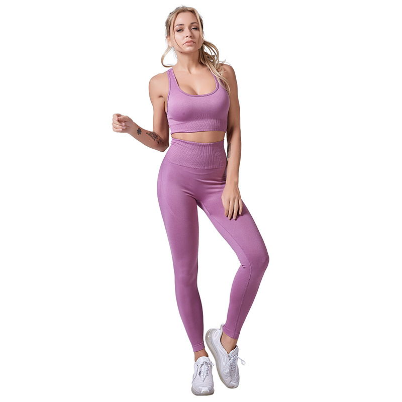 Spring/Summer Yoga Wear Suit Women's European and American Sports Workout Bra Suit Cross-Border Tight Sports Yoga Suit Suit in Stock