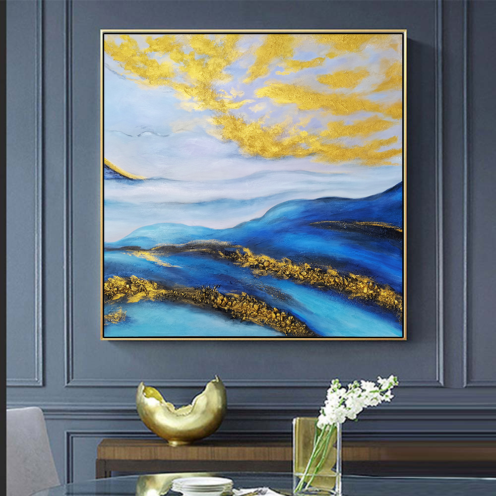 纯手绘油画轻奢金箔立体石来运转抽象新中式客厅餐厅办公室装饰画