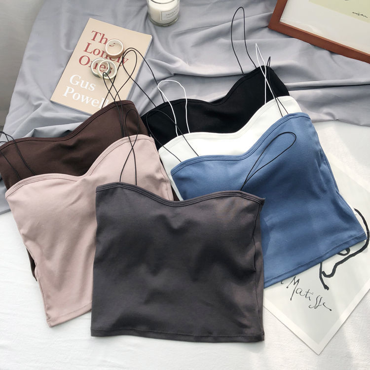 Oil Painting of Girl Beauty Back Sling Small Vest Threaded Cotton Thin Strap Tube Top Padded Outer Match Short Bottoming Underwear for Women