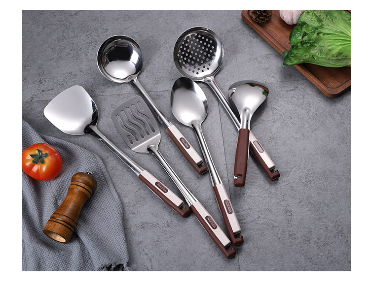 厂家直供不锈钢厨具六件套 现代简约家用餐厅酒店分菜勺炒菜铲