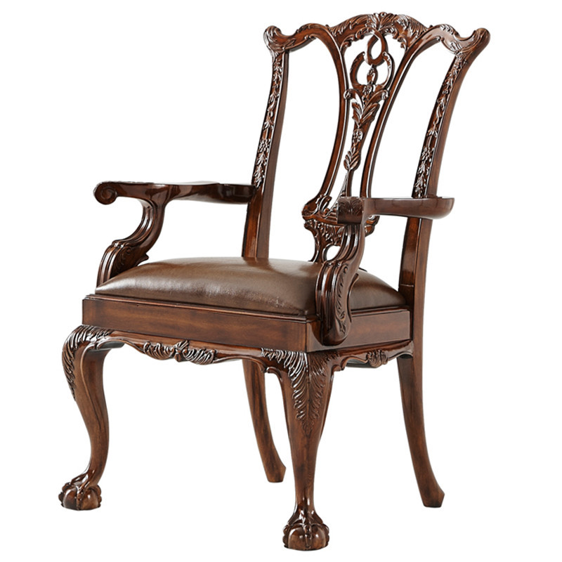 英式亚历山大家具伯爵餐椅欧式别墅大宅金箔书房家具真皮书椅餐椅
