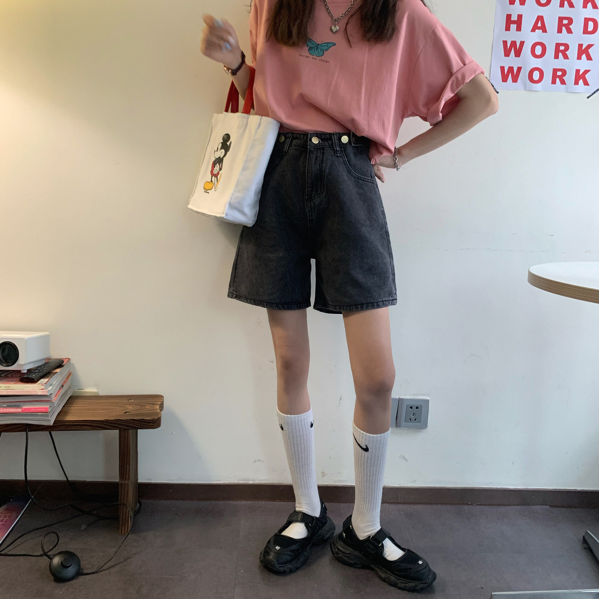 实拍2020夏款水洗牛仔短裤闺蜜装宽松阔腿五分裤 8068