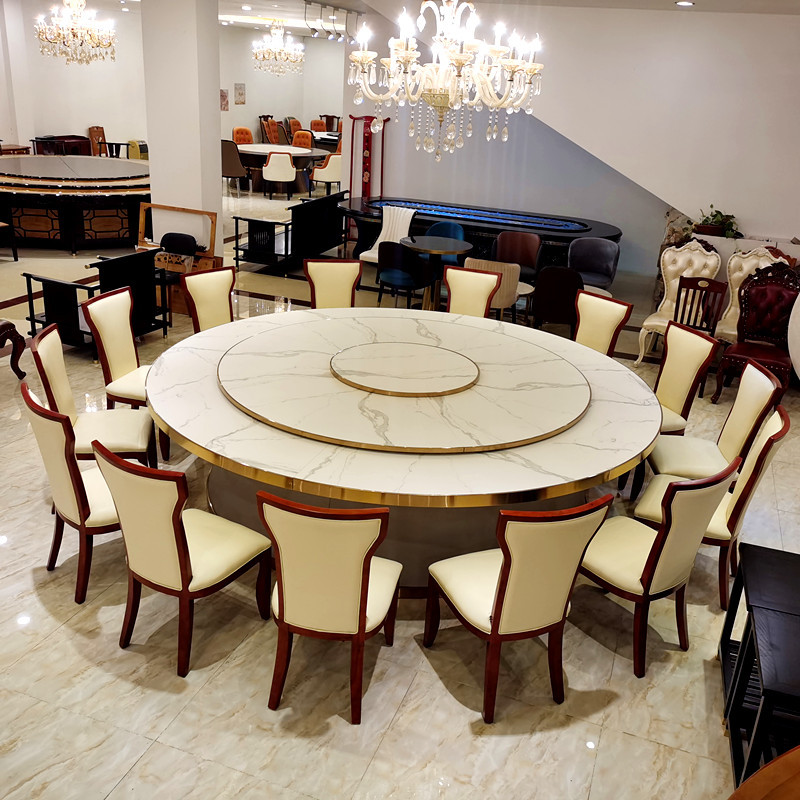 餐厅电动大圆桌 高级岩板2.8米30人火锅现代五金自动旋转电动餐桌