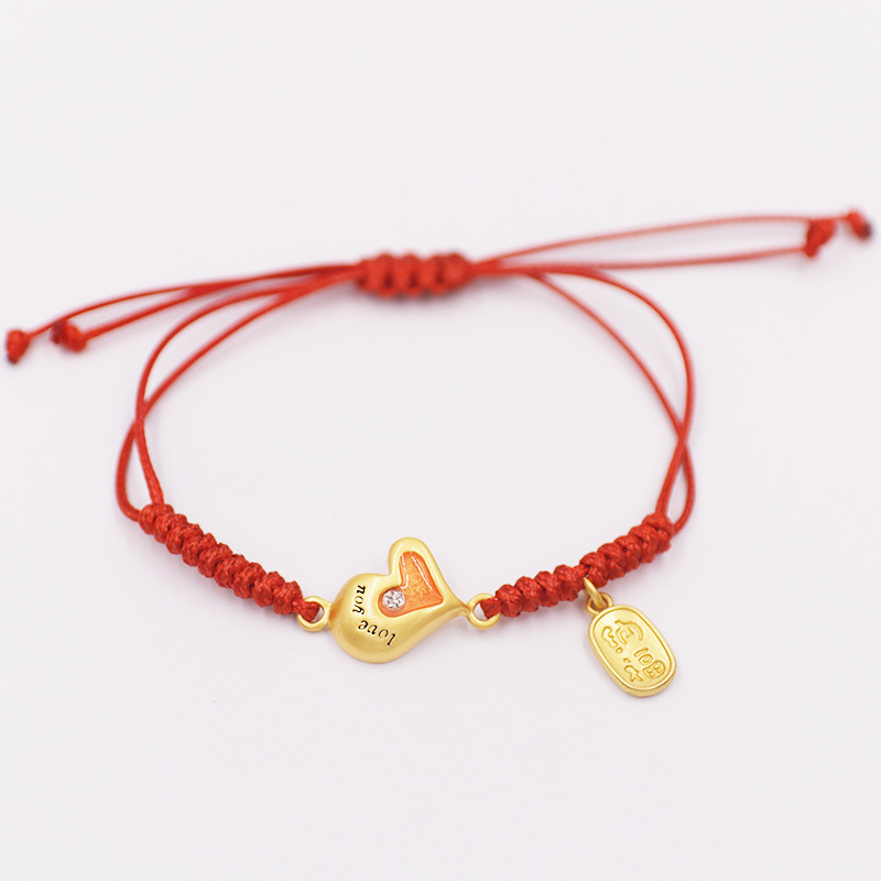 简约创意小红爱心情侣手链 手工编织心形红绳手链闺蜜一对手饰品