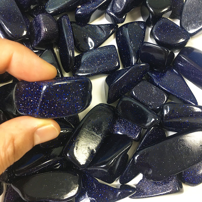 件摆打磨原石沙石颗粒鱼缸办公抛光蓝沙把玩碎石天然摆件方块大蓝