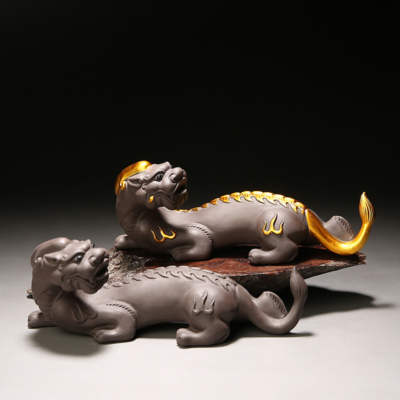 紫砂招财貔貅茶宠茶玩家居茶盘摆件可养回头貔貅茶艺配件批发