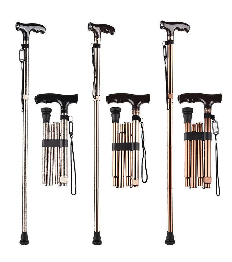 超艺 单脚折叠 拐杖老人铝合金手杖 带灯调节高度登山杖 厂家直供