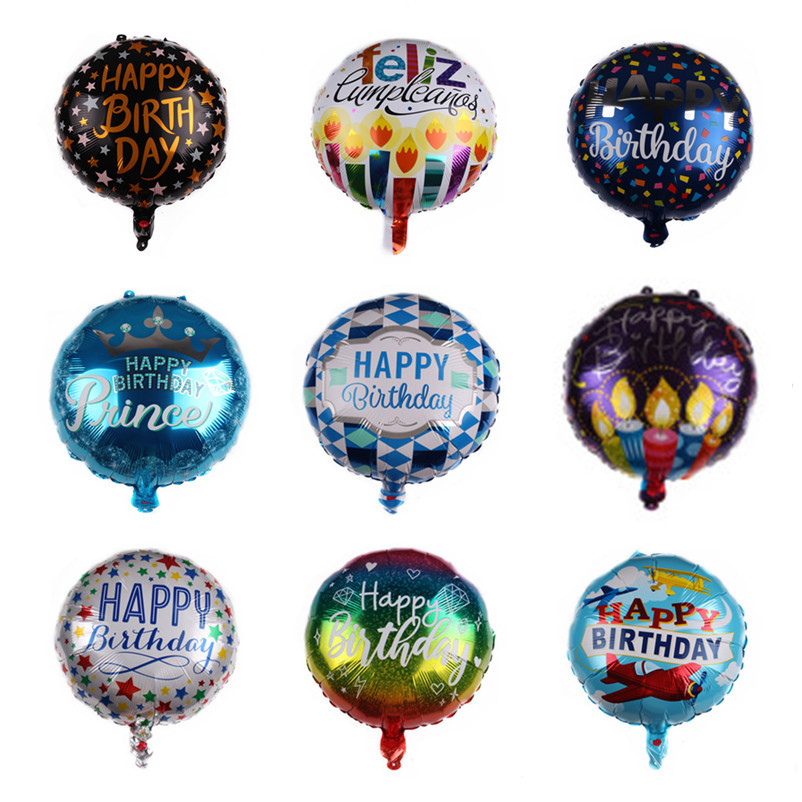 New 18-Inch round Happy Birthday Aluminum Balloon Birthday Party Decoration Balloon Wholesale Balloon