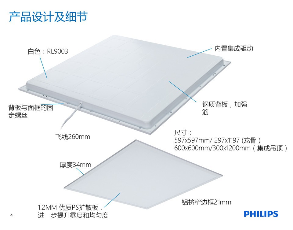 飞利浦led面板灯明欣led格栅灯嵌入式办公室工程灯rc048v灯盘