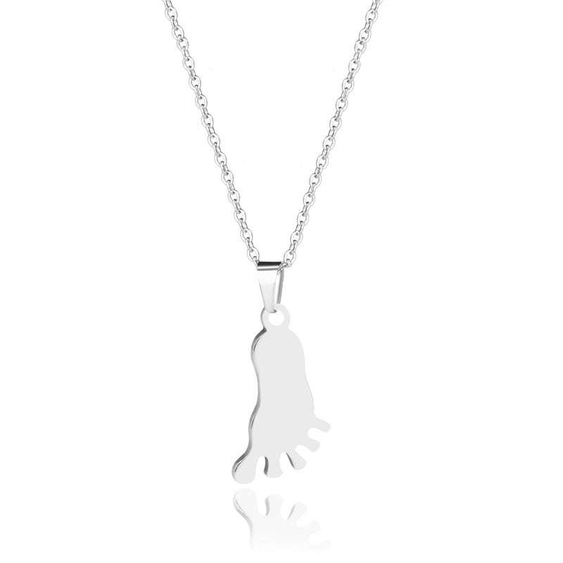 Korean Style Cute Foot Foot Necklace Pendant Stainless Steel Laser Sculpture Customized Item Female Chain Mother's Day Gift