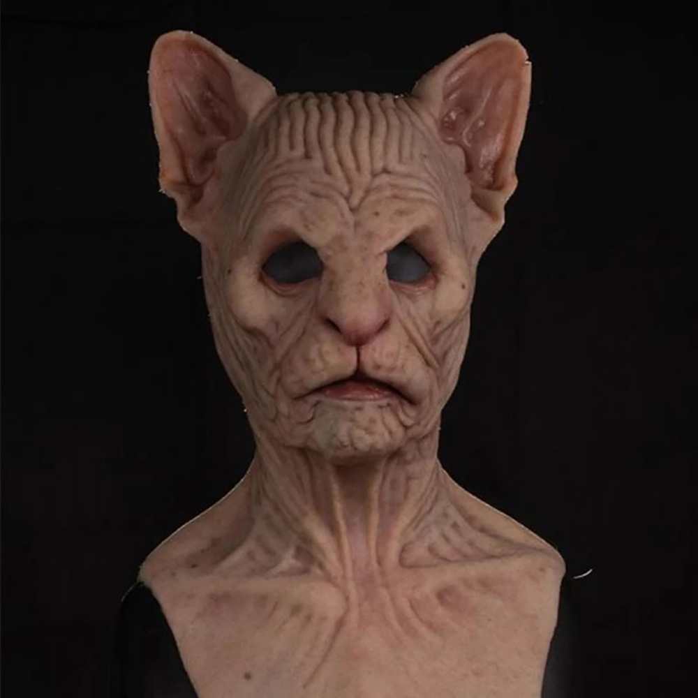 万圣节动物无毛猫面具冷酷猫妖舞会派对面具游戏搞怪派对用品面具