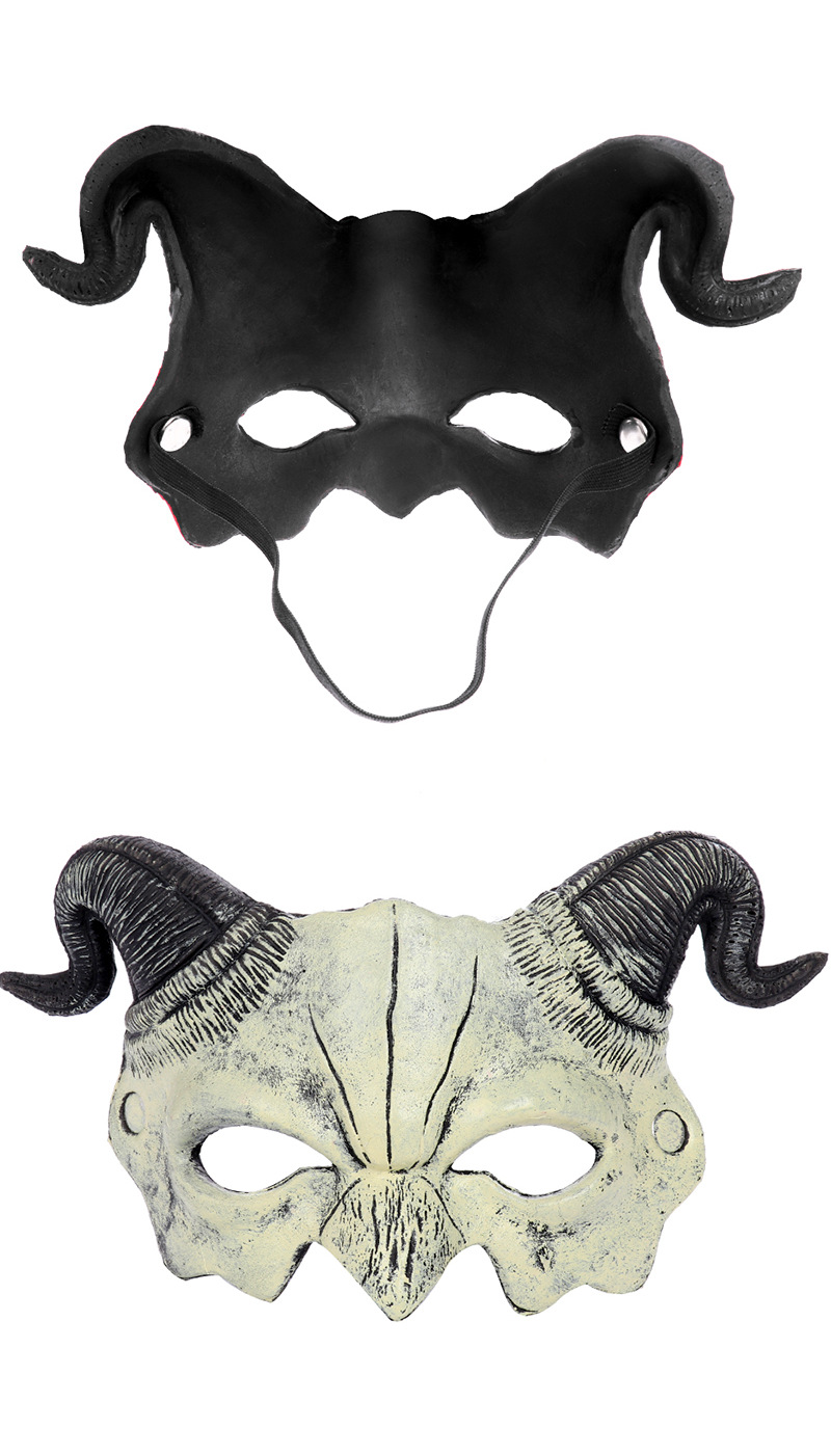 万圣节半脸面具外贸狂欢节派对化妆服饰道具pu发泡羊角恶魔面具