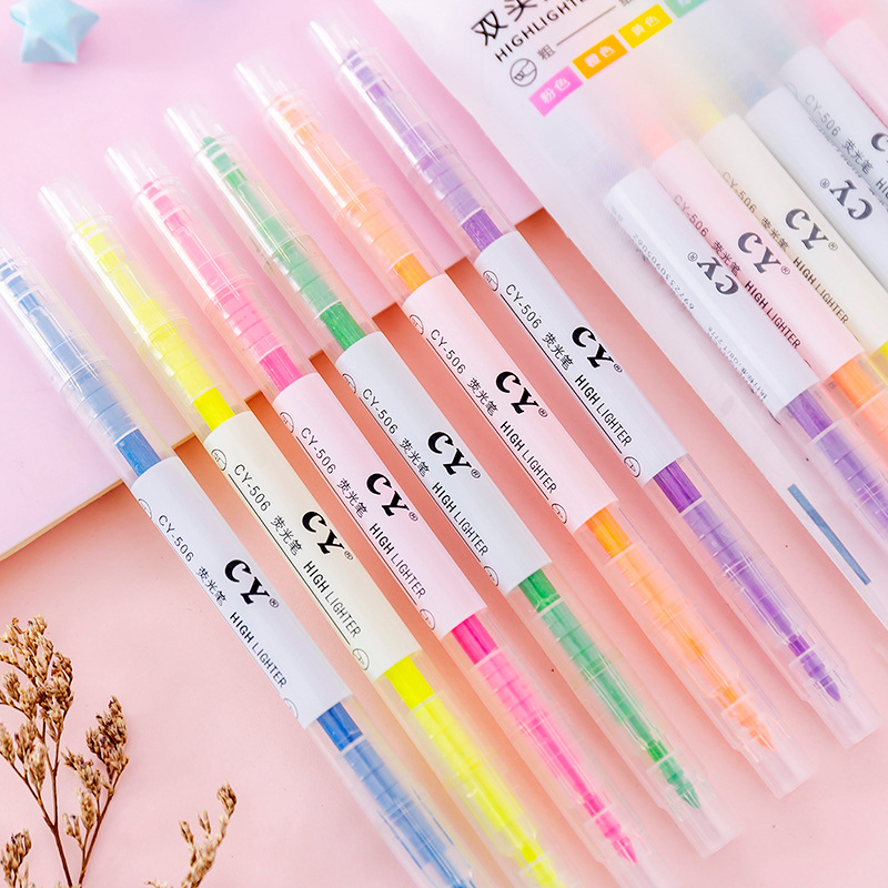 Double-Headed Fluorescent Pen Light Color Students Use Marking Pen to Draw Key Notes TikTok Same Style Marker Color Pencil