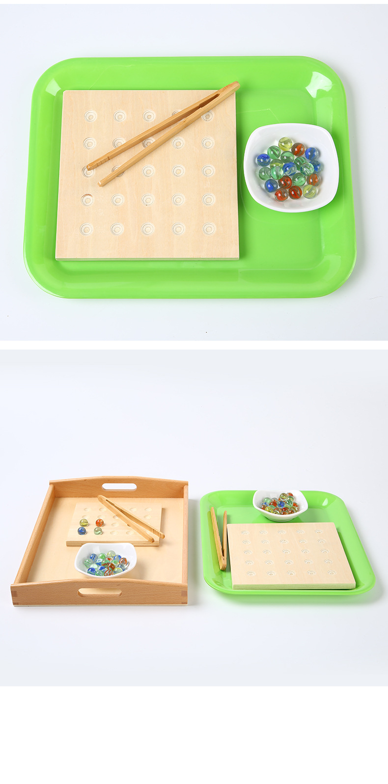 蒙台梭利夹彩蛋夹弹珠游戏蒙氏挟彩弹日常生活教具早教益智