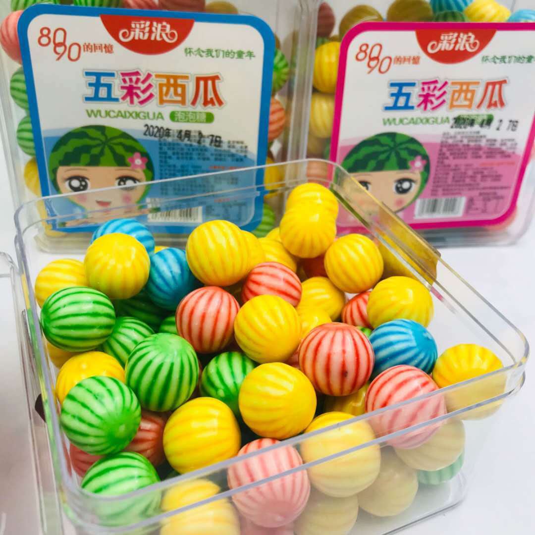 童年怀旧零食8090后彩浪美芙雅五彩西瓜泡泡糖 盒装240克水果味