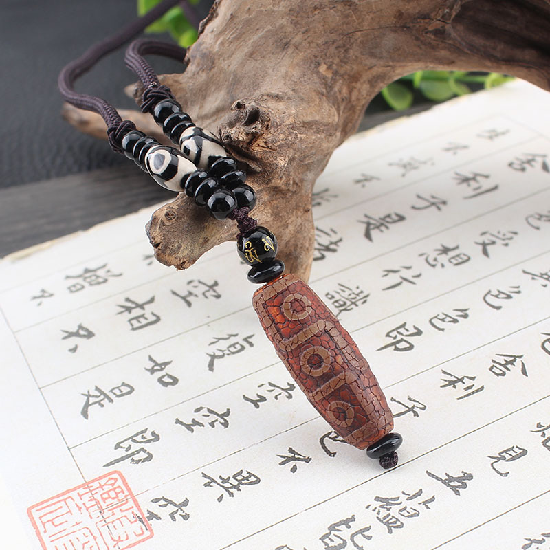 Live Broadcast Supply Ethnic Style Necklace Men's Agate Dzi Bead Sweater Chain Jewelry Pendant Women's All-Match Buddha Beads Pendant