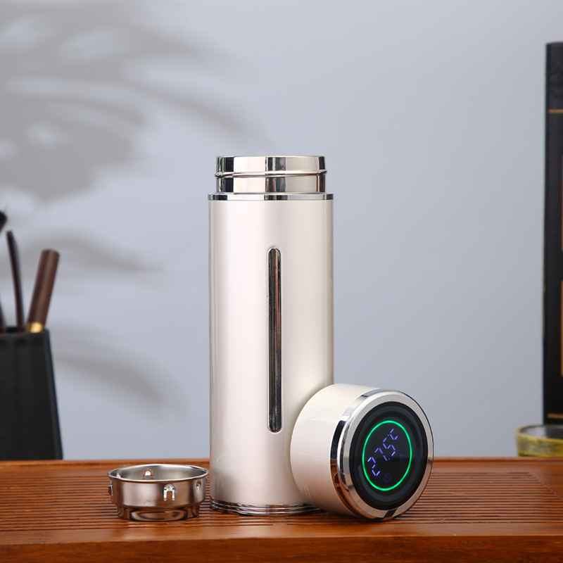 新款智能测温999足银保温杯纯银内胆养生保健杯银离子网红泡茶杯