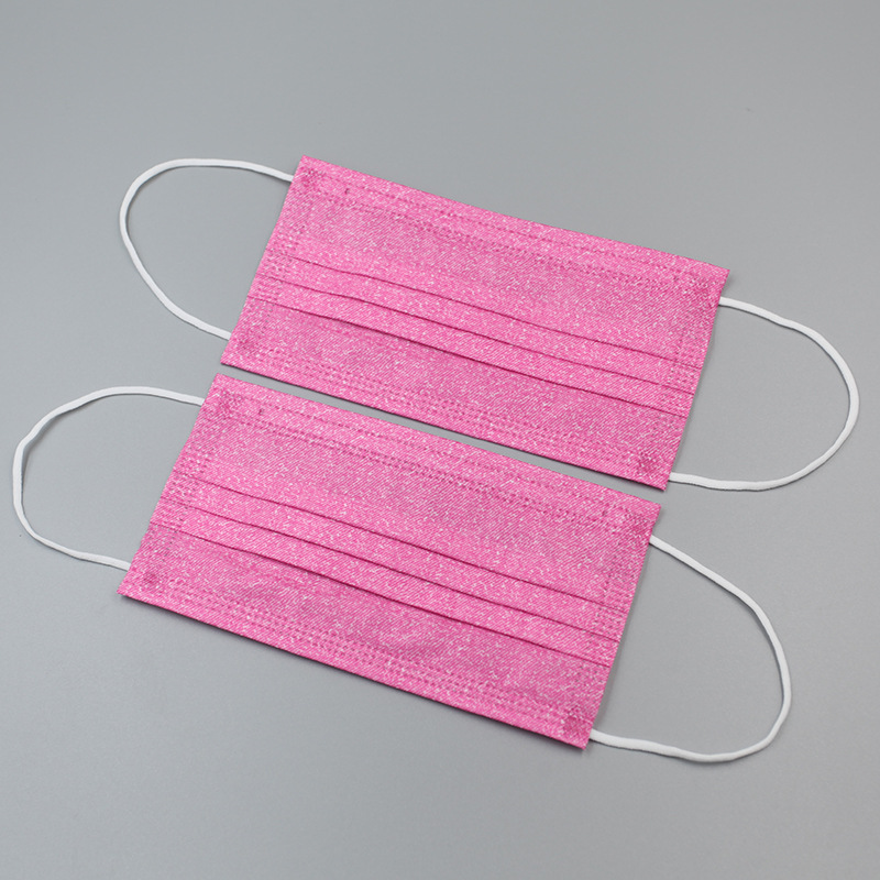 现货批发水刺布牛仔色mask彩色印花含熔喷成人一次性三层防护口罩