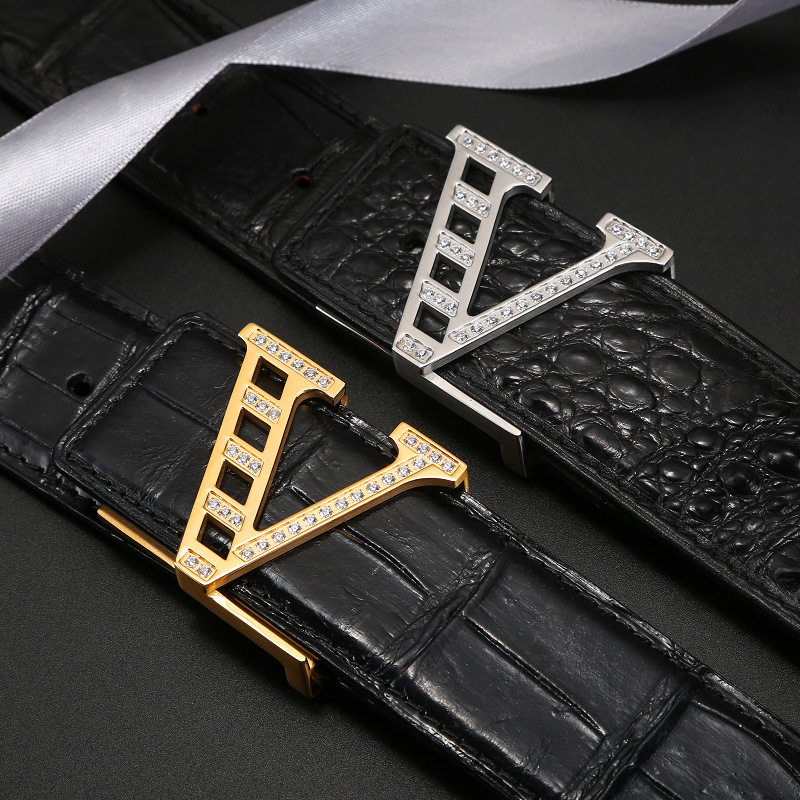 lv鳄鱼皮腰带真皮正品男士皮带镶钻高档品牌腰带男正品裤带