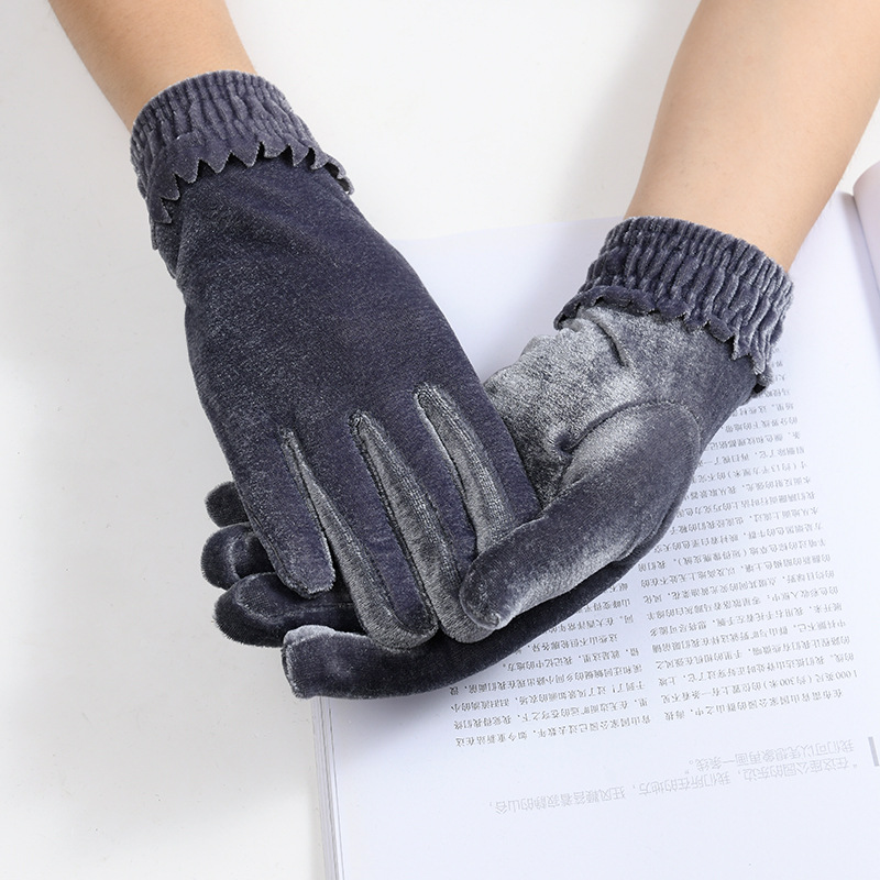 春秋冬季男女金丝绒保暖骑车开车户外广场舞蹈防风寒绒布弹力手套