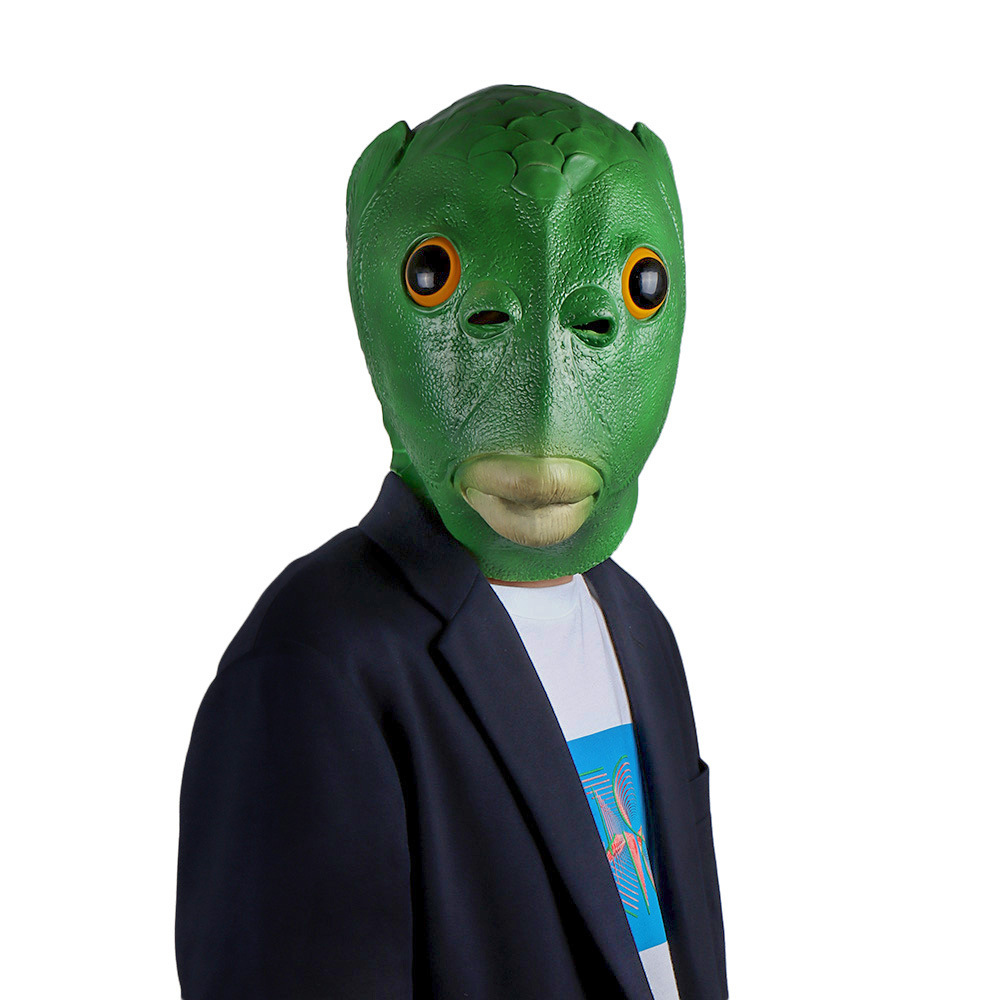 现货网红乳胶面具抖音整蛊搞怪绿鱼人头套沙雕表情怪怪鱼乳胶头套