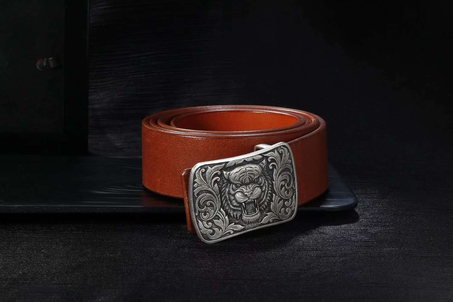 男士皮带老虎扣时尚纯银990复古霸气扣中青年腰带服饰厂家批发