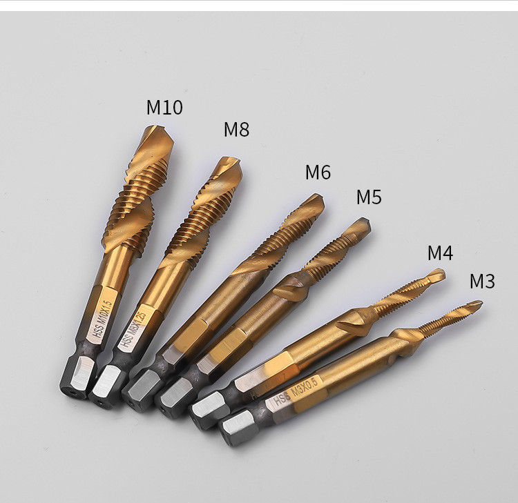 m3m4m5m6m8m10螺旋机用丝锥复合丝攻丝锥钻头六角柄钻攻倒角批发
