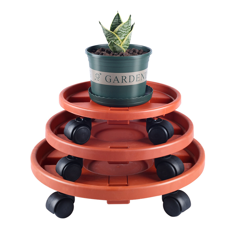 花盆托盘带轮底座滚轮加厚圆形塑料接水盘底盘垫底移动花盘万向轮