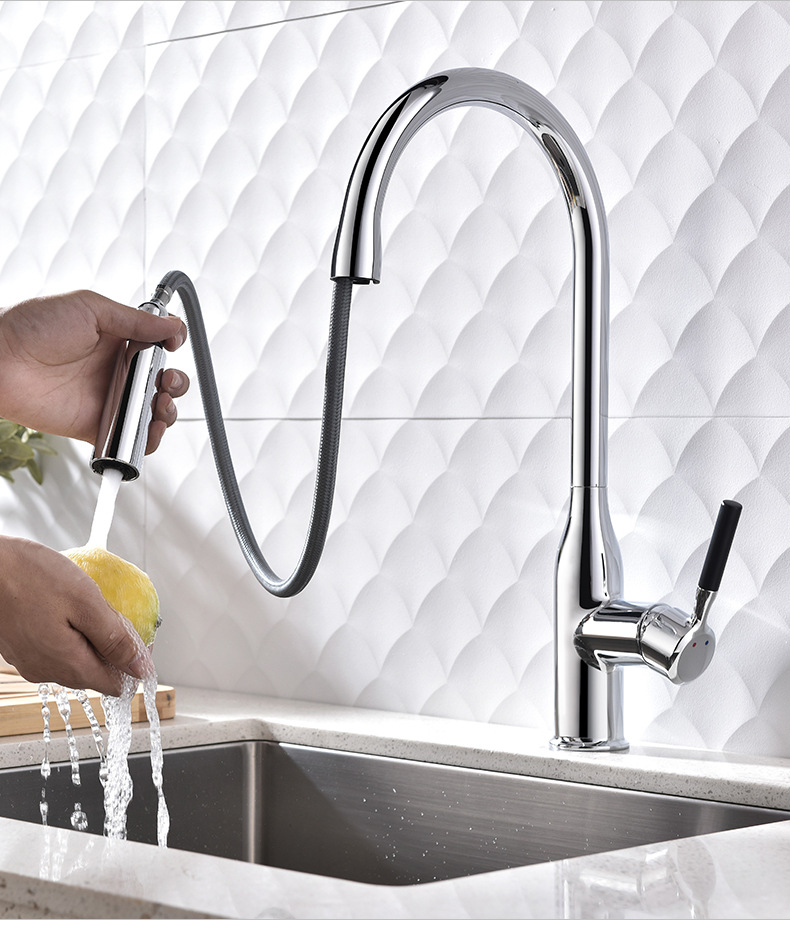 万枫卫浴 出口亚马逊厨用水龙头 抽拉式厨房水龙头电镀洗碗盆龙头