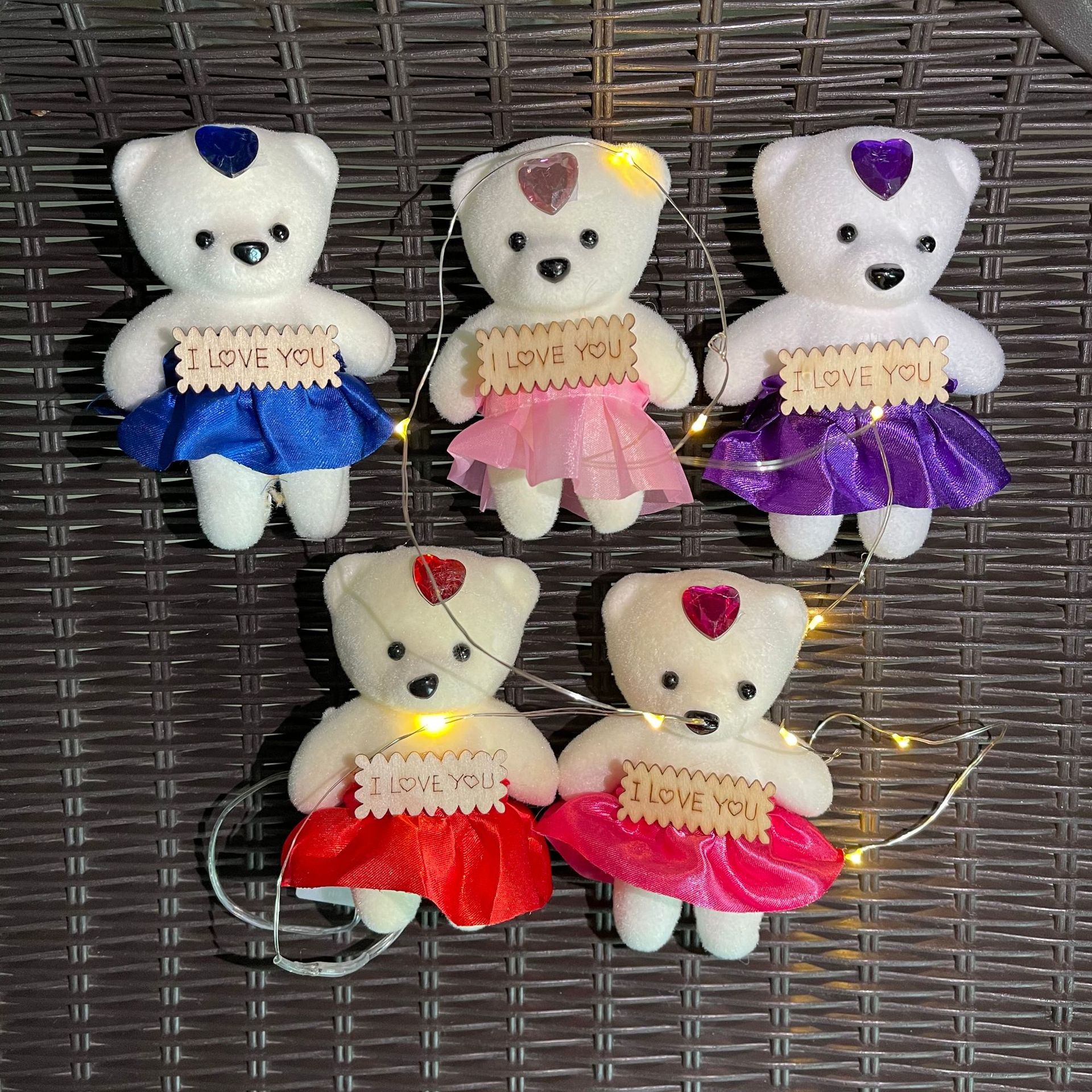 卡通花束单只泡沫熊冰激凌熊带钻木牌公仔花束礼盒装饰毛绒熊配饰