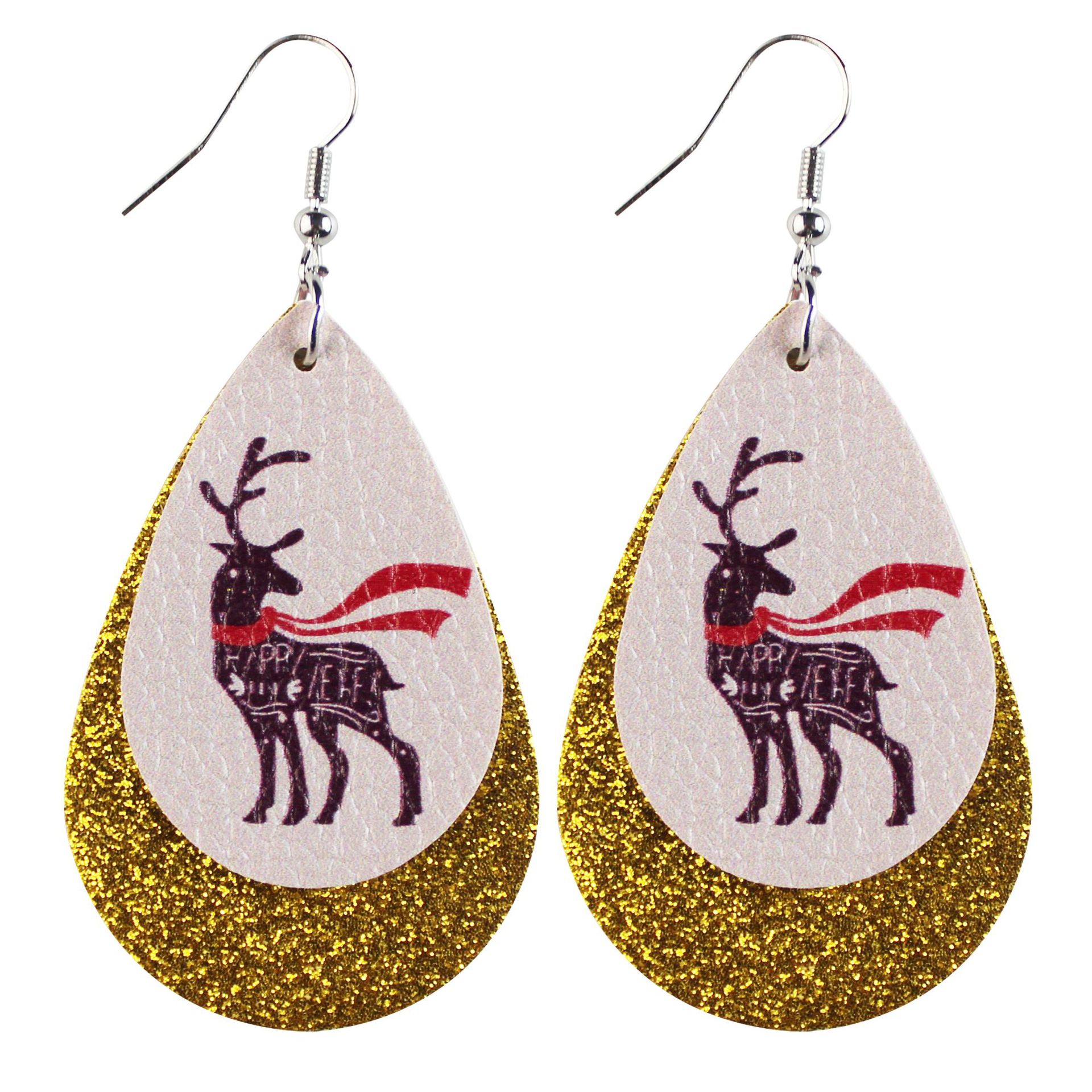 Christmas Leather Double-Layer Earrings Santa Claus Christmas Tree David's Deer Snowman European and American Festivals Cross-Border Amazon